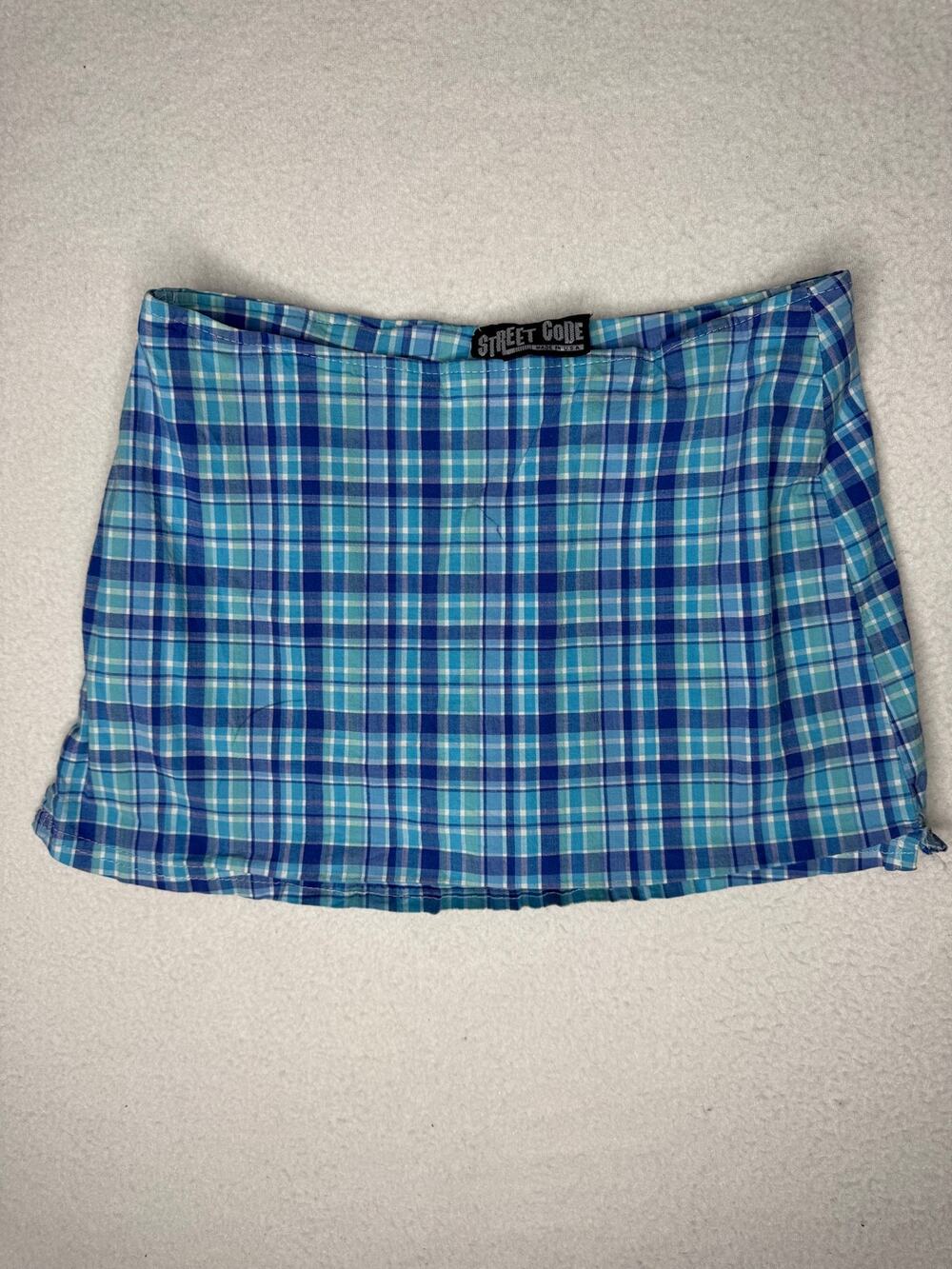 Vintage 90s Street Code Plaid Skort Blue Y2K Mini Skirt Shorts USA XS 26 Waist